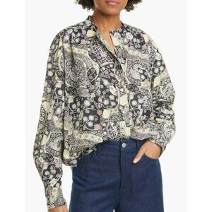 NWT ISABEL MARANT ÉTOILE Mexika Printed Cotton Shirt In White Size 2